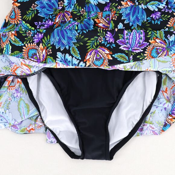 Swim Solutions Women Floral Boho V-Neck Tummy Control Tiered Swimdress Size US 8 - Picture 4 of 6